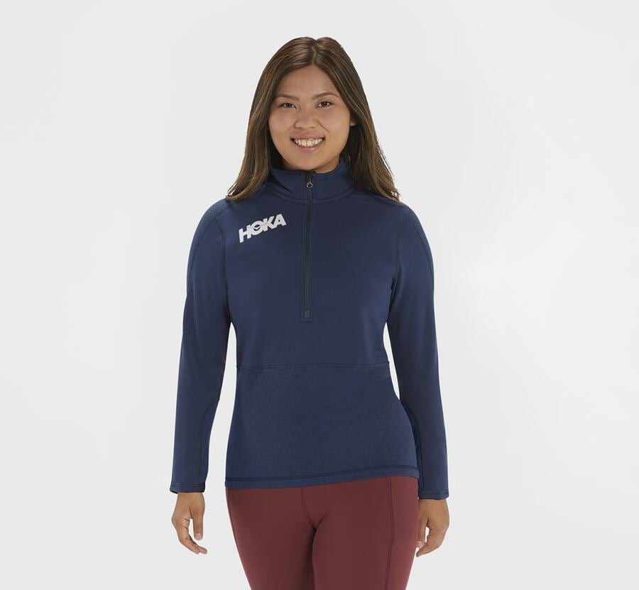 Tops Womens - Hoka One One 1/2 Zip Midlayer - Navy - IJHOCMU-85